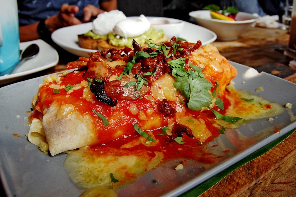 Close up of a large enchilada Close up of a large enchilada