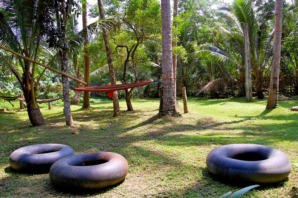 A hammock and tubing rings